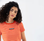 Camiseta Cropped Listrado Standard Fit Feminino