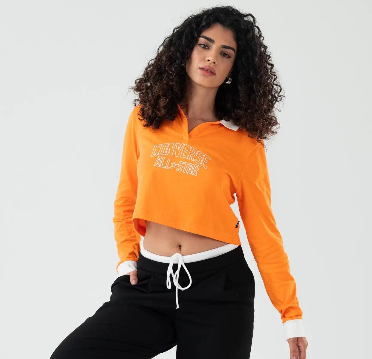 Camiseta Polo Cropped Manga Longa Standard Fit Feminino