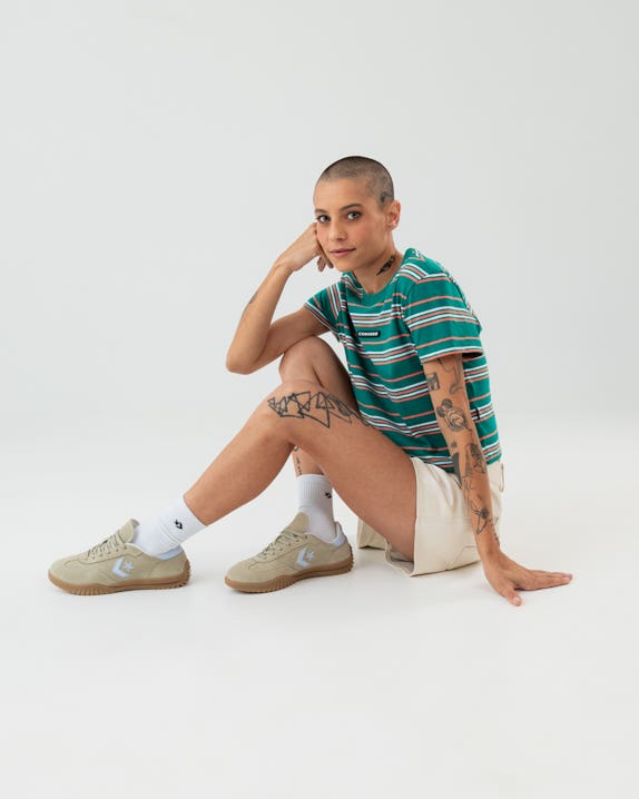 Camiseta Cropped Listrado Standard Fit Feminino